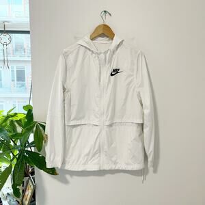 Nike White Woven Windbreaker Jacket Size Medium